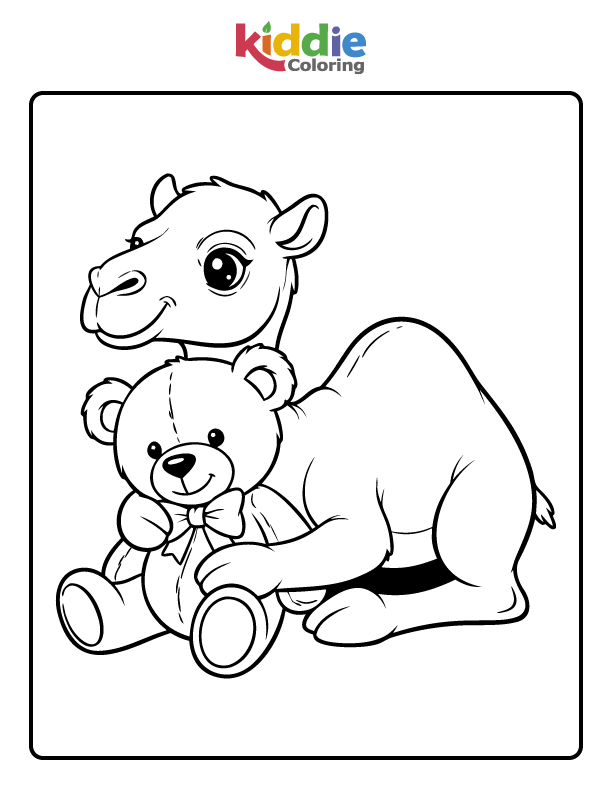 Free Printable Baby Camel with Teddy Bear Coloring Sheet